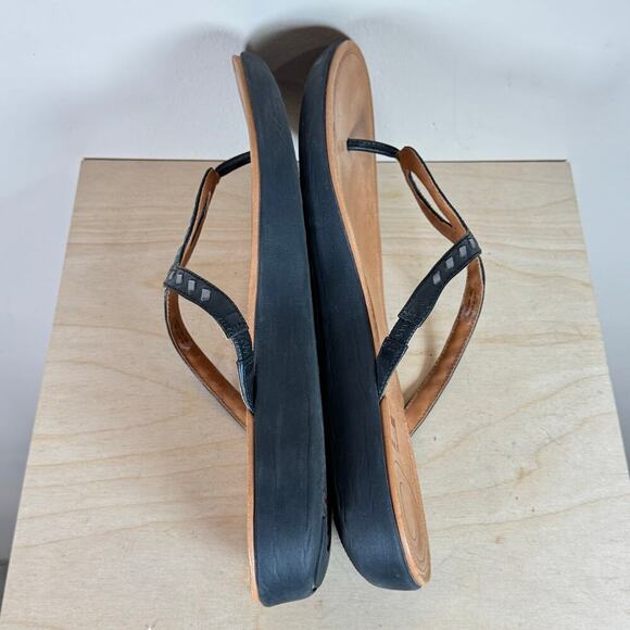 Fitflop Shoes Womens 10 Strata Sandals Black Leather Flip Flop Comfort - Picture 7 of 8